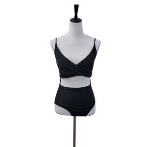 True Wrap Cut Out Bathing Suit V Neck Adjustable Straps Padded Back Tie Size M